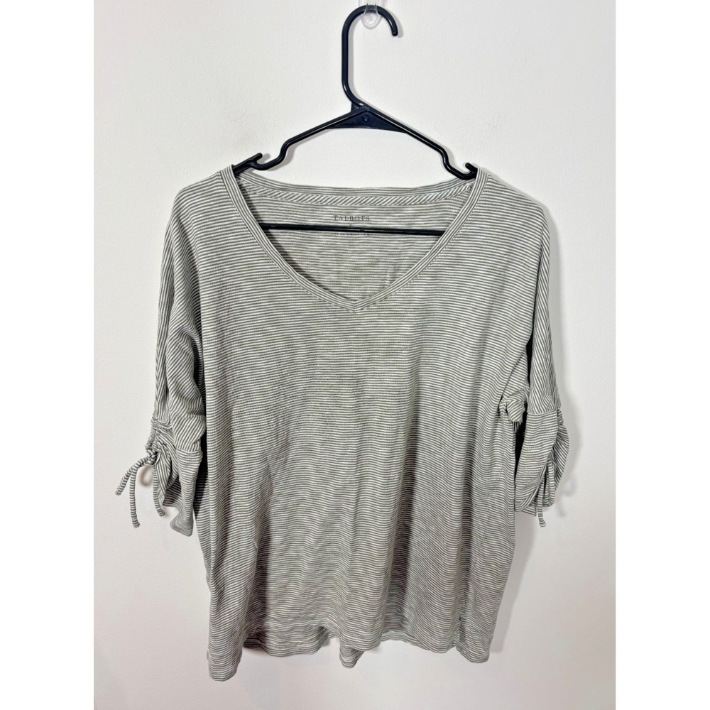 Talbots XL Woman's 3/4 Sleeve Striped Blouse Shirt Dark Green and White